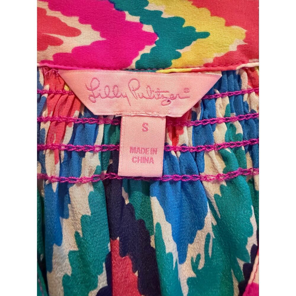 Lilly Pulitzer Elsa Top Womens Size S Multicolor Geometric 3/4 Sleeve - Picture 2 of 5